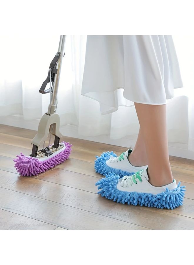 Blue 2 Pack Lazy Mop Slippers Reusable Washable Chenille Dust Mop Shoes Cover - Image 4